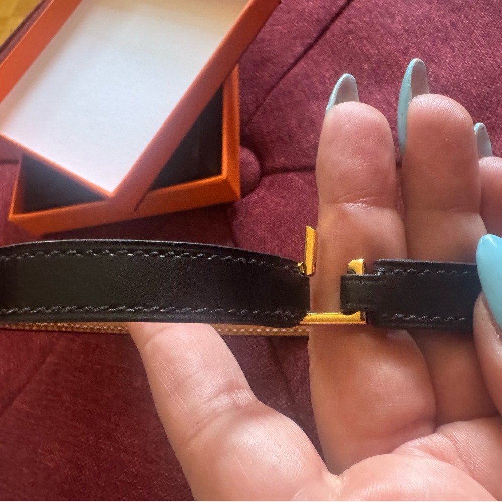 Hermes Black Leather Double Tour Bracelet with Gold Buckle